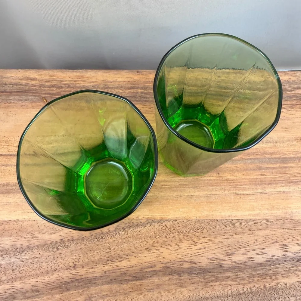 Seneca Lime Green Glass Tumblers Vintage Paneled Juice Water Glasses Set of 2